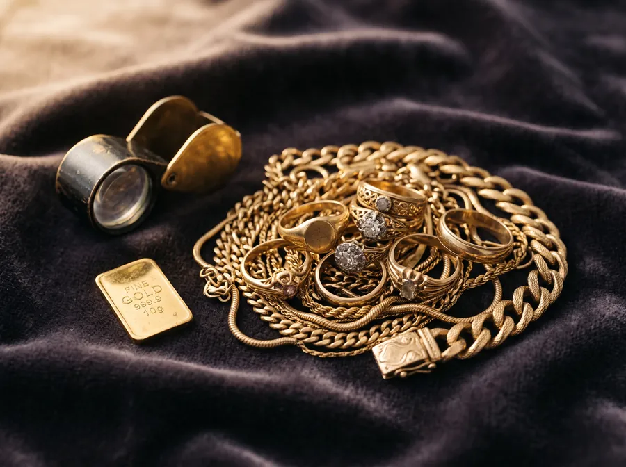 Joyas de oro sobre una balanza